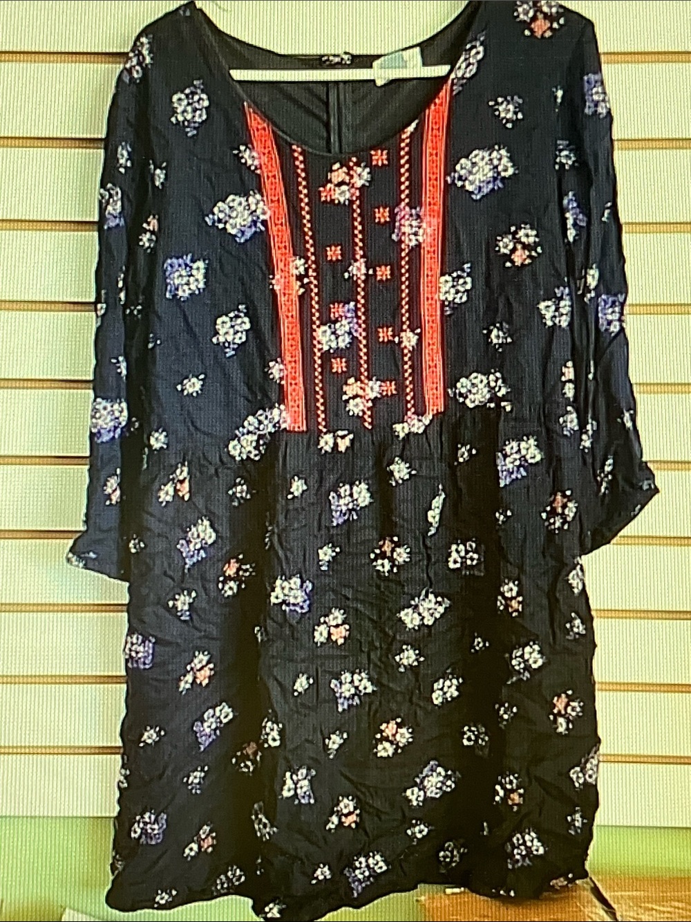 Women’s Floral Embroidered Black Peasant Top
